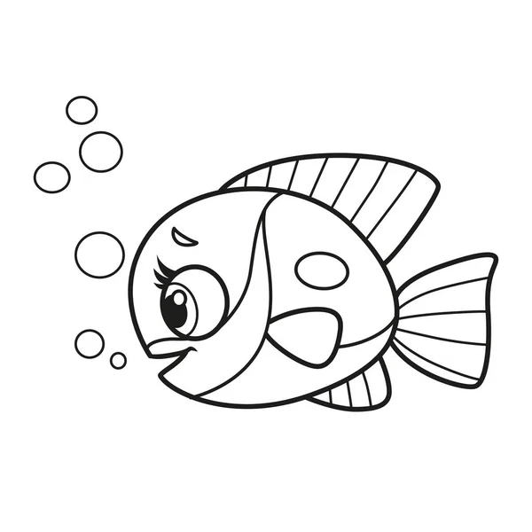 Cute Cartoon Exotic Surgeon Fish Outlined Coloring Page Isolated White — Stock Vector