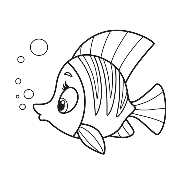 Cute Cartoon Sea Fishes Outlined Coloring Page Isolated White ...