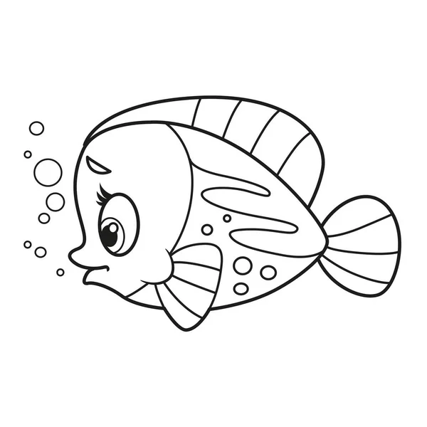 Karikatura Exotické Mořské Ryby Obrys Pro Zbarvení Stránky Izolované Bílém — Stockový vektor