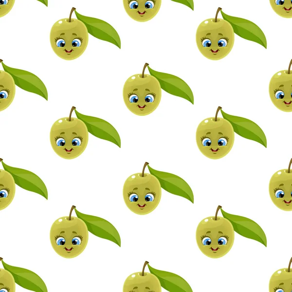 Pola Mulus Dari Kartun Kecil Yang Lucu Emoji Zaitun Hijau - Stok Vektor