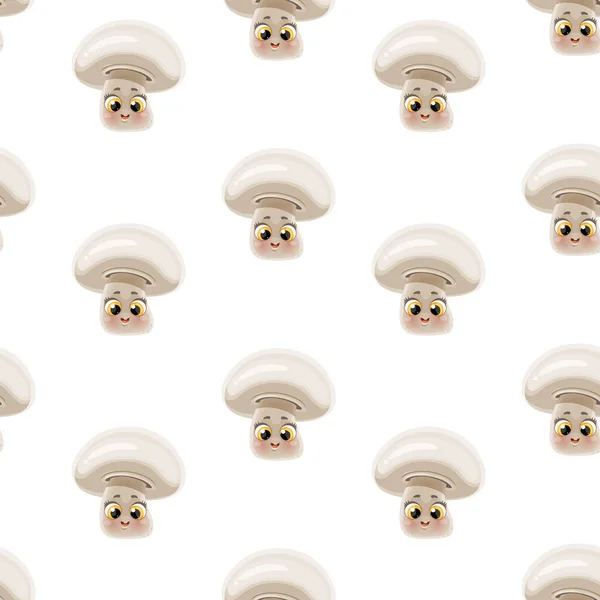 Patrón Inconsútil Champiñón Lindo Pequeño Emoji Historieta Sobre Fondo Blanco — Archivo Imágenes Vectoriales
