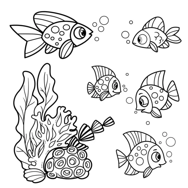 五只卡通海鱼在白色背景下被隔离成彩色 — 图库矢量图片