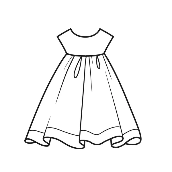 Όμορφο Φόρεμα Χνουδωτή Φούστα Περίγραμμα Για Χρωματισμό Λευκό Φόντο — Διανυσματικό Αρχείο