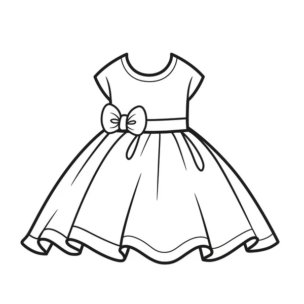 Φόρεμα Χνουδωτή Φούστα Περίγραμμα Για Χρωματισμό Λευκό Φόντο — Διανυσματικό Αρχείο