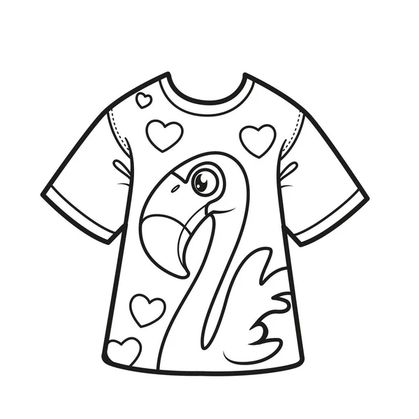Flamingos Print Auf Shirt Kontur Zum Ausmalen Auf Weißem Hintergrund — Stockvektor