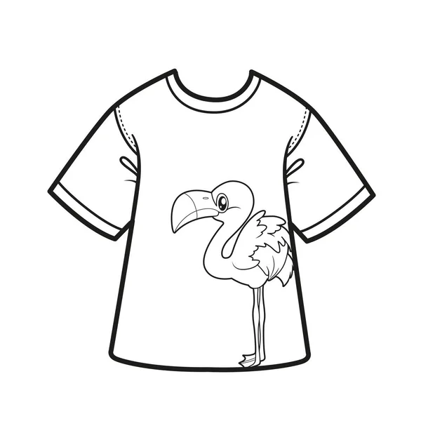 Flamingosプリント上のカジュアルTシャツアウトライン上の着色のための白い背景 — ストックベクタ