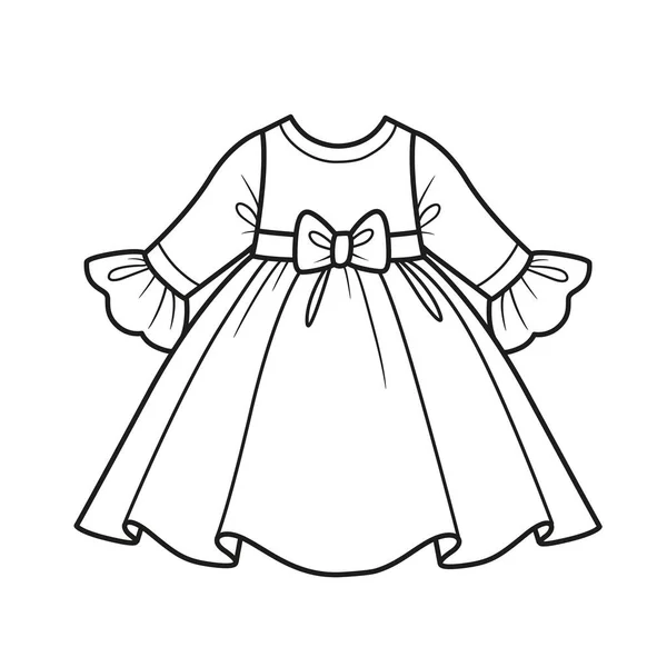 Elegant Dress Long Sleeves Fluffy Skirt Outline Coloring White Background — Stock Vector