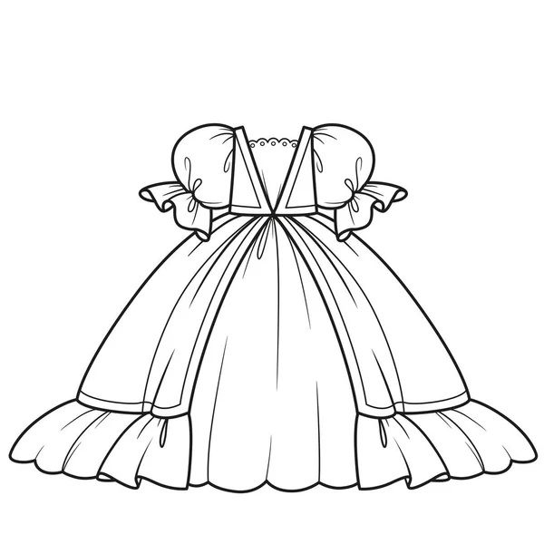 Beautiful Puffy Ball Gown Princess Outline Coloring White Background — Stock Vector