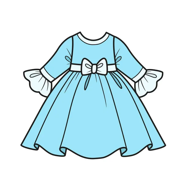 Κομψό Φόρεμα Μακριά Μανίκια Και Χνουδωτή Χρωματική Παραλλαγή Φούστας Για — Διανυσματικό Αρχείο