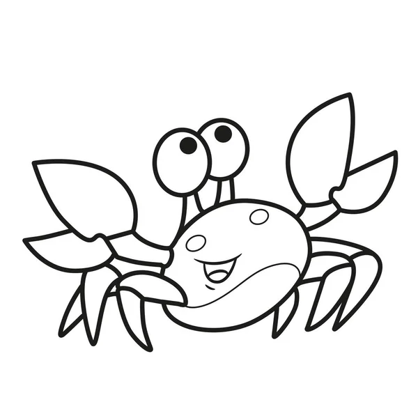 Cute Cartoon Sea Crab Outlined Coloring Page Isolated White Background — Stock Vector