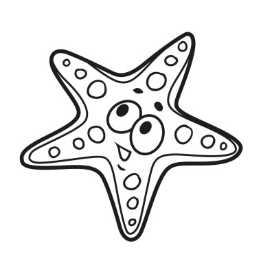 Beyaz arka planda izole edilmiş renklendirme sayfası için ince kirişleri olan şirin bir denizyıldızı çizgi filmi.