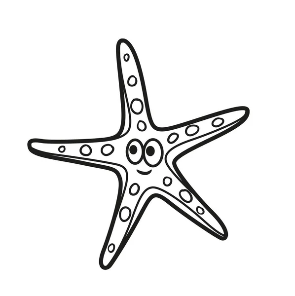 Cute Carton Starfish Thin Beams Outlined Coloring Page Isolated White — Stock Vector