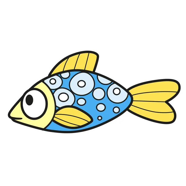 Cute Cartoon Long Sea Fish Dots Color Variation Coloring Page — Stock Vector