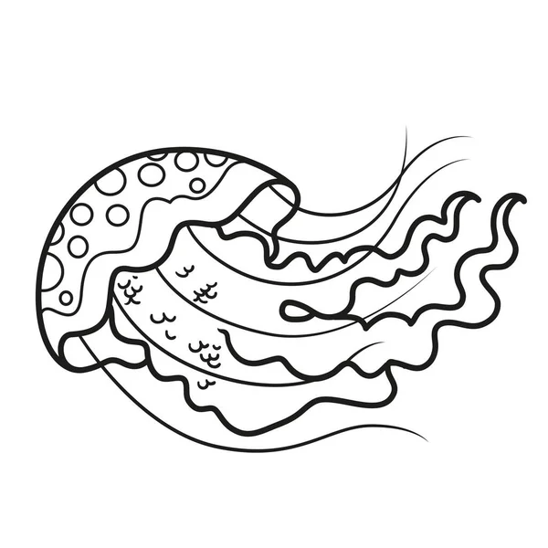 Медузи Щупальцями Викладені Розмальовки Сторінки Ізольовані Білому Тлі — стоковий вектор