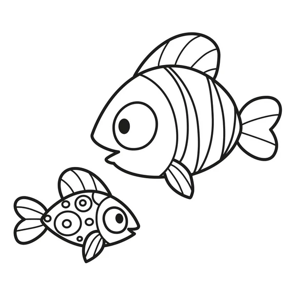 Two Cartoon Sea Fishes Outlined Coloring Page Isolated White Background — Stock Vector