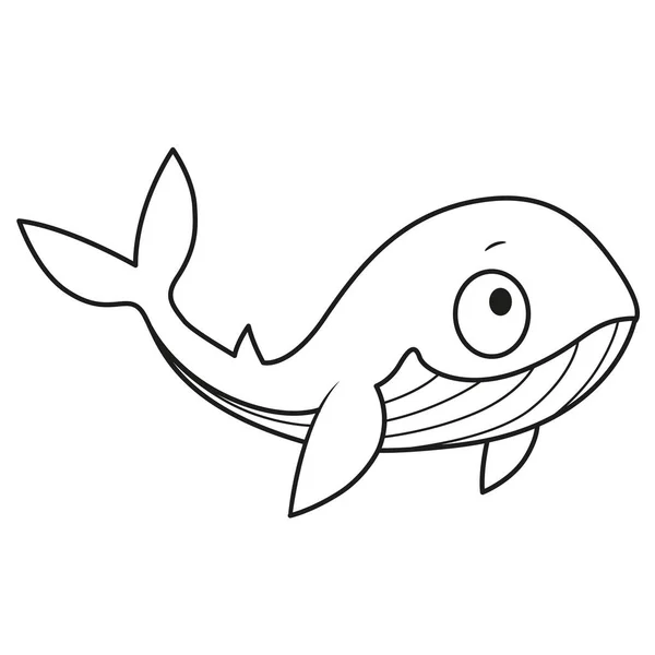 Cute Cartoon Big Whale Outlined Coloring Page Isolated White Background — Stock Vector