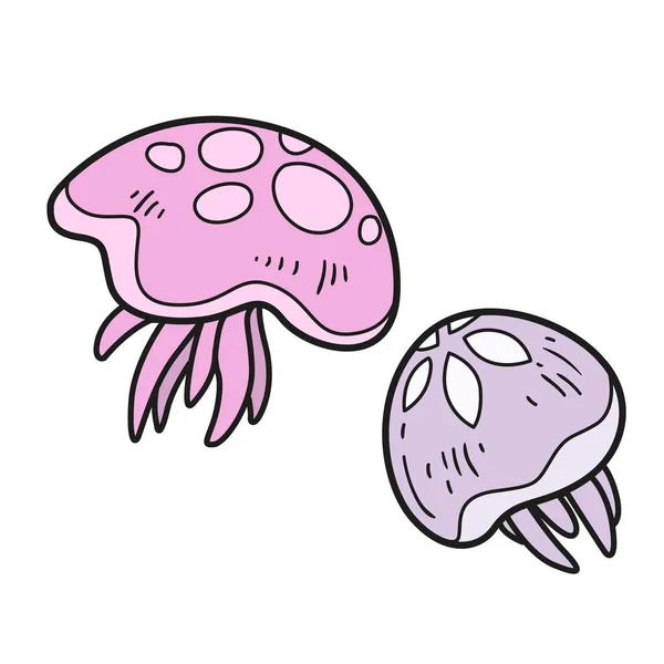 Duas Medusas Com Tentáculos Variação Cor Para Colorir Página Isolada — Vetor de Stock