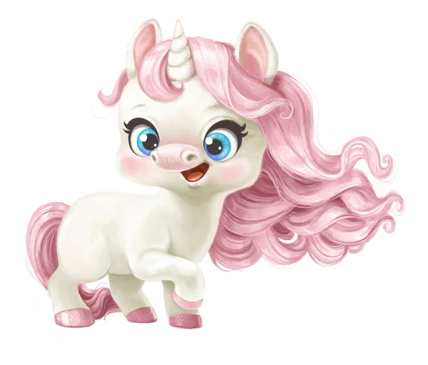 Cute Cartoon Baby Unicorn Pink Mane Hoofs — Stock Photo, Image