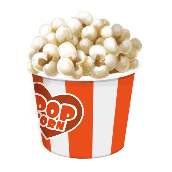 Weelderige Smakelijke Popcorn Een Grote Gestreepte Emmer — Stockfoto