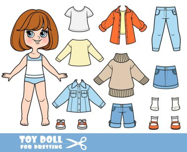 Uzun kollu, gömlekli, sandaletli, şortlu, etekli, ceketli, kot pantolonlu ve spor ayakkabılı esmer kız. 