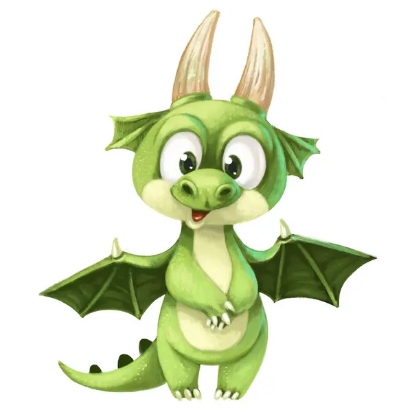 Desenhos Animados Bonitos Dragão Verde Fundo Branco — Fotografia de Stock