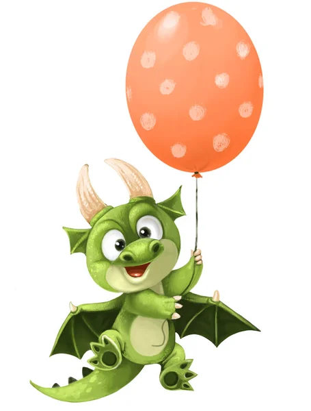 Desenhos Animados Bonitos Personagem Ano Novo Verde Dragão Voa Balão — Fotografia de Stock