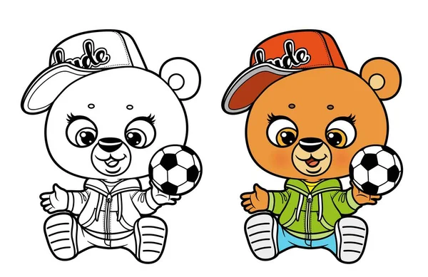 Χαριτωμένο Αρκούδα Κινουμένων Σχεδίων Μπάλα Ποδοσφαίρου Κάθονται Στο Χρώμα Του — Διανυσματικό Αρχείο