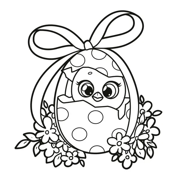 Wielkanoc Malowane Jajko Które Wykluwa Się Cute Pisklę Zarysowane Kolorowanki — Wektor stockowy