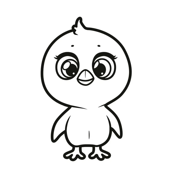 Cute Cartoon Little Baby Chick Outlined Coloring Page Isolated White — Stock Vector