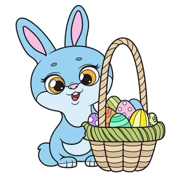 可爱的卡通兔子与一篮子复活节彩蛋在白色背景上的颜色变化 在没有使用任何形式Ai软件的情况下在任何阶段生成的图像 — 图库矢量图片