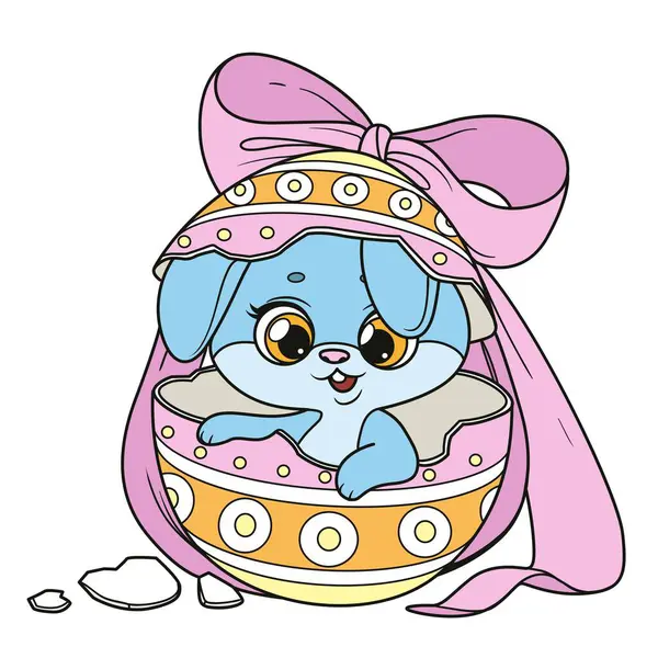 Tatlı Çizgi Film Tavşanı Süslü Bir Paskalya Yumurtası Renginde Yumurtadan — Stok Vektör