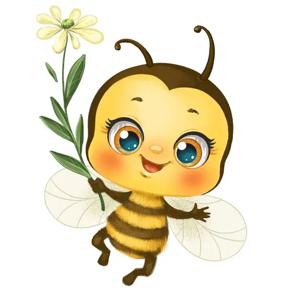 Roztomilý Karikatura Dítě Včela Květinou Izolované Bílém Pozadí — Stock fotografie