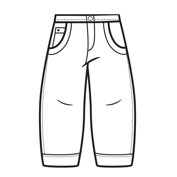 Wide Jeans Tapered Bottom Outlined Coloring Page Isolated White Background — Stock Vector