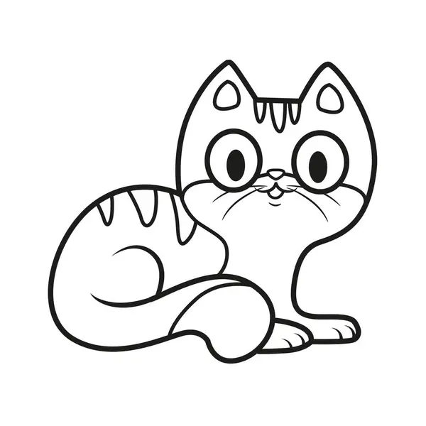 Cute Cartoon Kitten Outlined Coloring Page White Background — 스톡 벡터