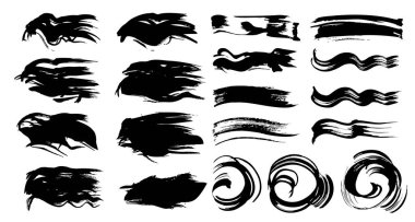 Beyaz bir arkaplanda izole edilmiş farklı karalama doygunluğunun desenli dalgalı fırça darbeleri