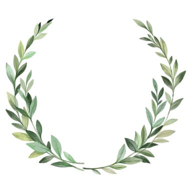 Yeşil yapraklı dallardan suluboya çelenk