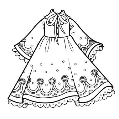 Nakışlı ve geniş kollu zarif bir elbise.