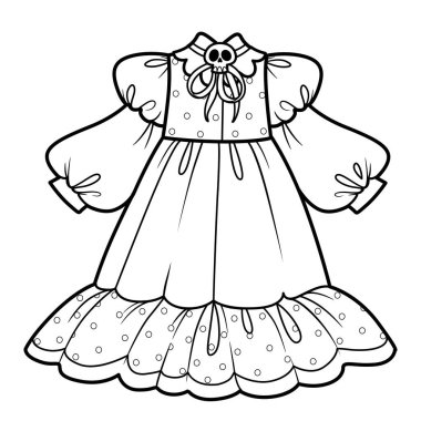 Kafatası broşlu bir cadı kostümü için şık bir elbise.