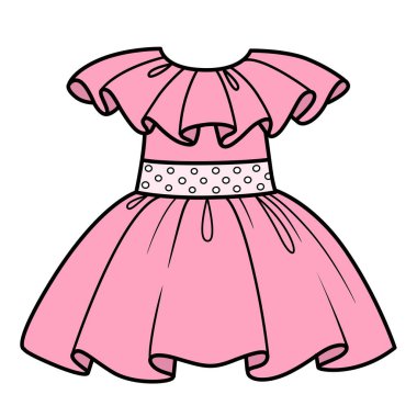 Dolgun fırfırlı ve geniş puantiyeli kızlar için pembe bir elbise. 