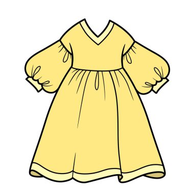 Uzun açık sarı kabarık elbise ve uzun kollu