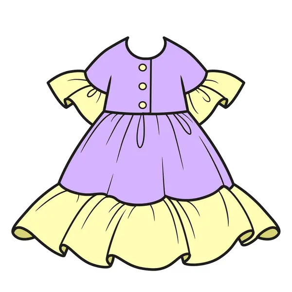 stock vector Lush purple and yellow light dress with a skirt in several layers