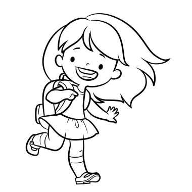 Sırt çantalı şirin bir kız ileri çizim yapıyor.