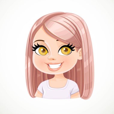 Beyaz arka planda izole edilmiş pembe düz saçlı güzel bir kız.