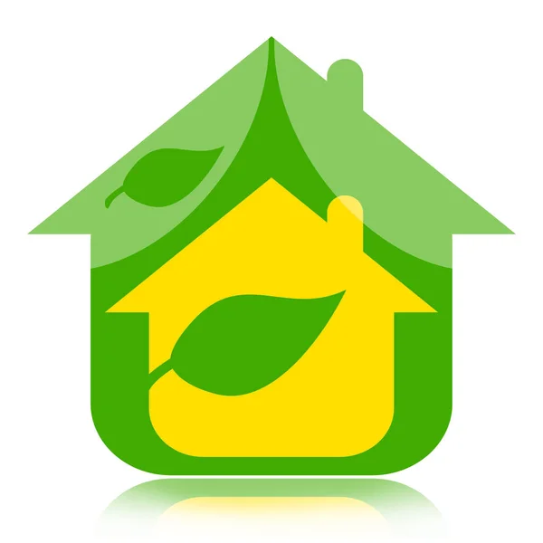 Eco Hus Med Gröna Blad Isolerad Vit Bakgrund — Stockfoto
