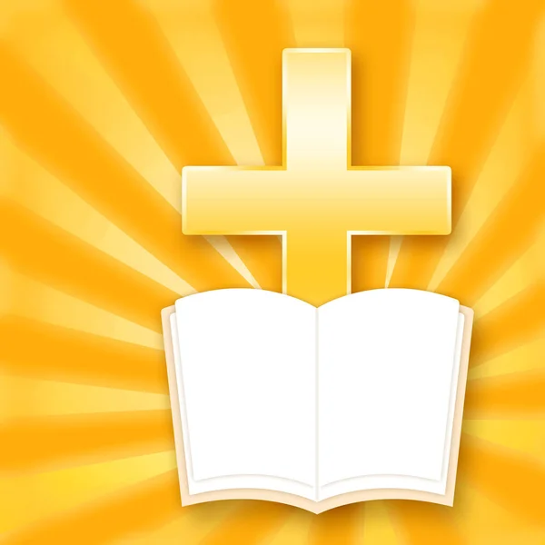 Santa Biblia Cruz Cristiana Brillando Sobre Brillante Fondo Dorado —  Fotos de Stock