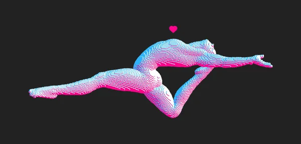 爱的概念 体操表演一种有节奏的体操 跳跃或在空中跳跃 Voxel艺术 用于图标健康和健身社区的3D矢量图解 — 图库矢量图片