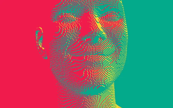 男は笑った 人は高い精神にある 顔のモデル 人と感情の概念 ヴォクセル美術 3Dベクトル図 — ストックベクタ
