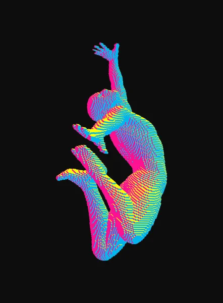 跳着从立方体构造的人 体操活动的图标健康和健身社区 Voxel艺术 3D矢量插图 — 图库矢量图片