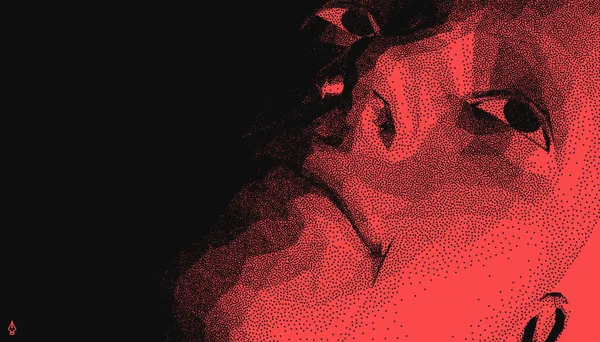 小さな粒子から作られた男の顔のイラスト ピクセルアート バナー チラシ ポスター カバーやパンフレットのための3Dベクトルデザイン — ストックベクタ