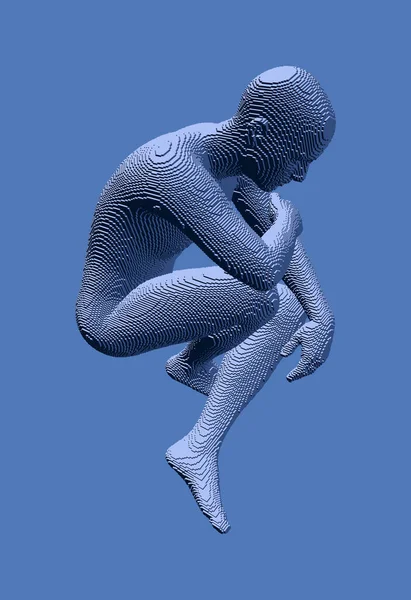 一本足で空中に座っている男 バランスと集中力 人工知能の概念 ヴォクセル美術 3Dベクトル図 — ストックベクタ